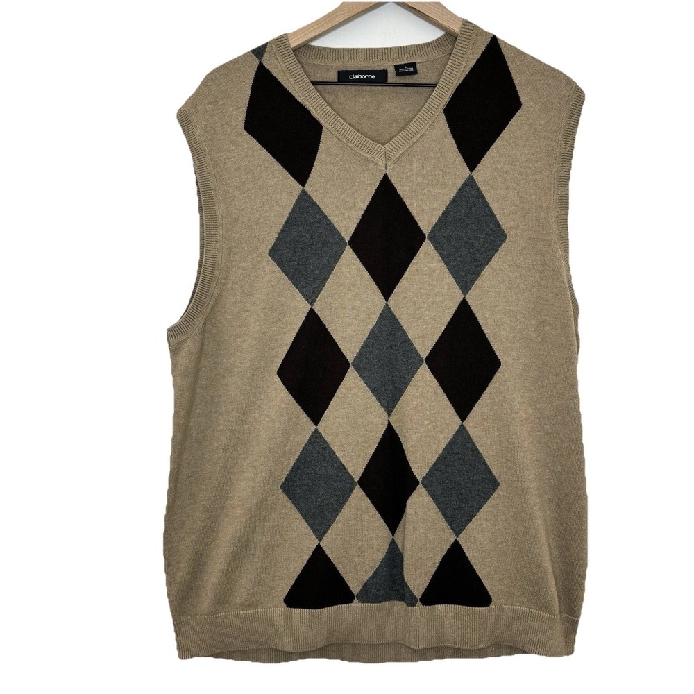 Brown Argyle Sweater Vest Large Grandpa Preppy Nerd Layered Khaki Academia Twee
